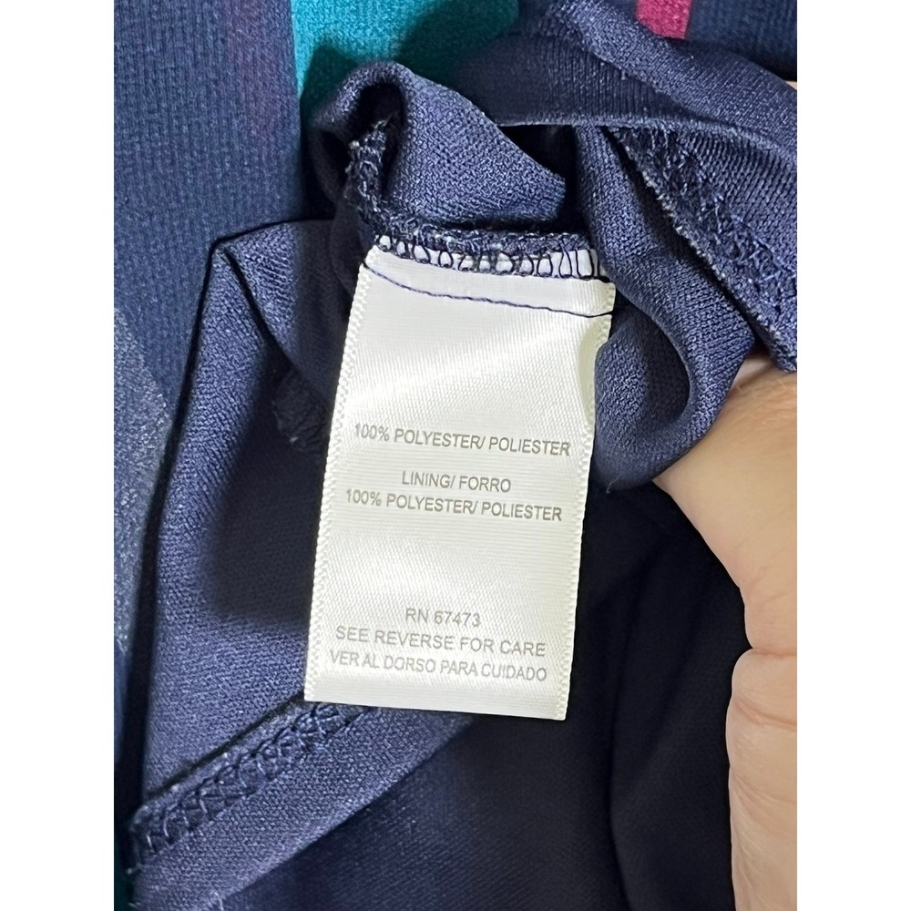 Maison Tara Womens Striped Faux Wrap Midi Dress Teal Navy Bell Sleeve Size 8 - Picture 9 of 11